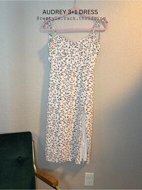 Audrey 3+1 White Slip Dress with Pink Floral Print